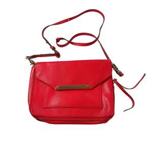 Stella & Dot orange red crossbody purse, pebbled leather. gold metal details